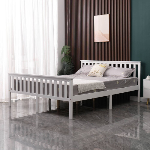 Westwood (Double, White) WestWood Single Double King Bed Solid Pine Frame Bedroom Footboard Grey White 1