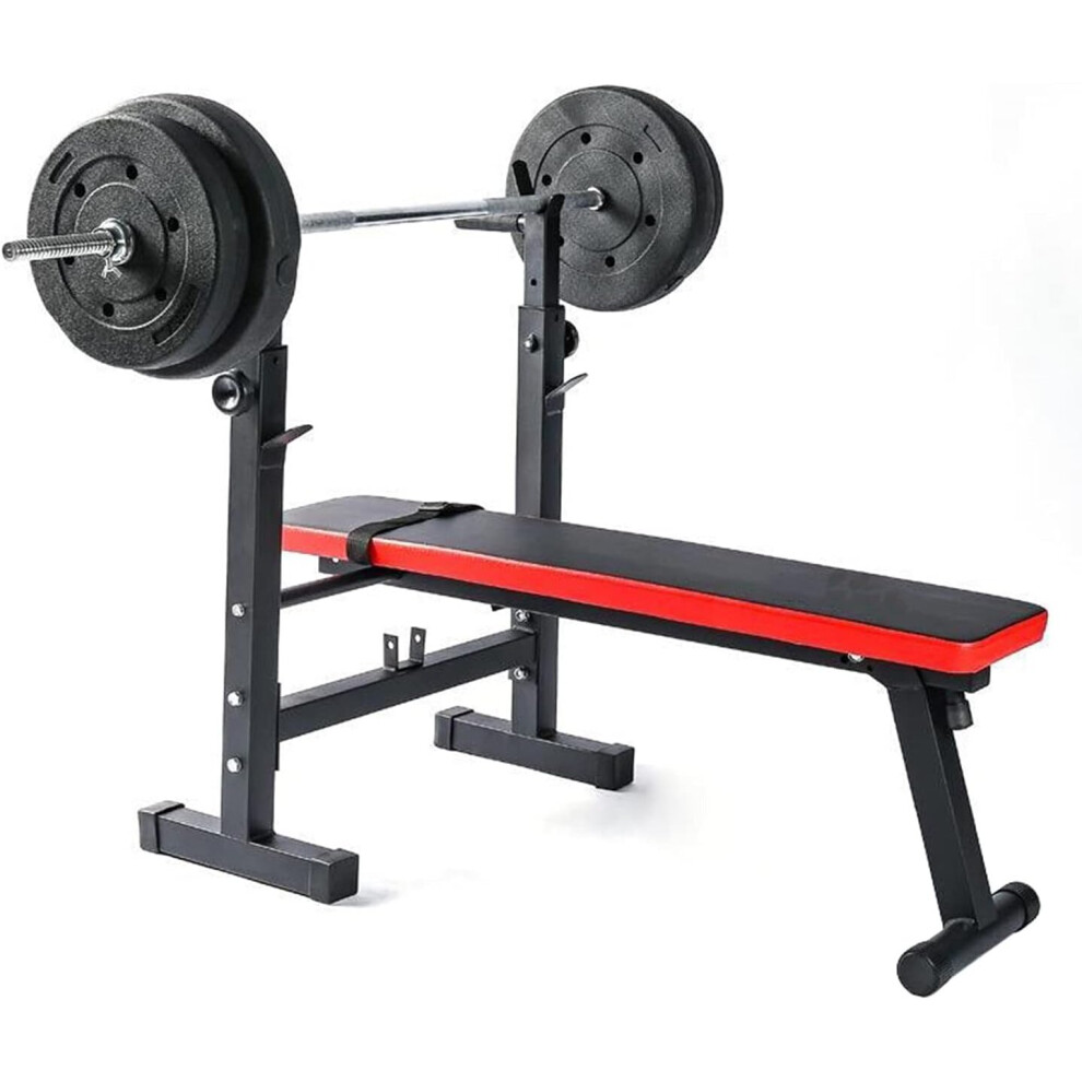 (Black/Red) Adjustable Weight Bench Foldable with Barbell Rack