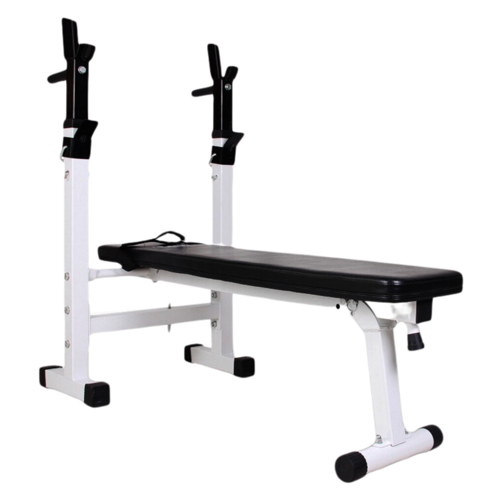 (White/Black) Adjustable Weight Bench Foldable with Barbell Rack