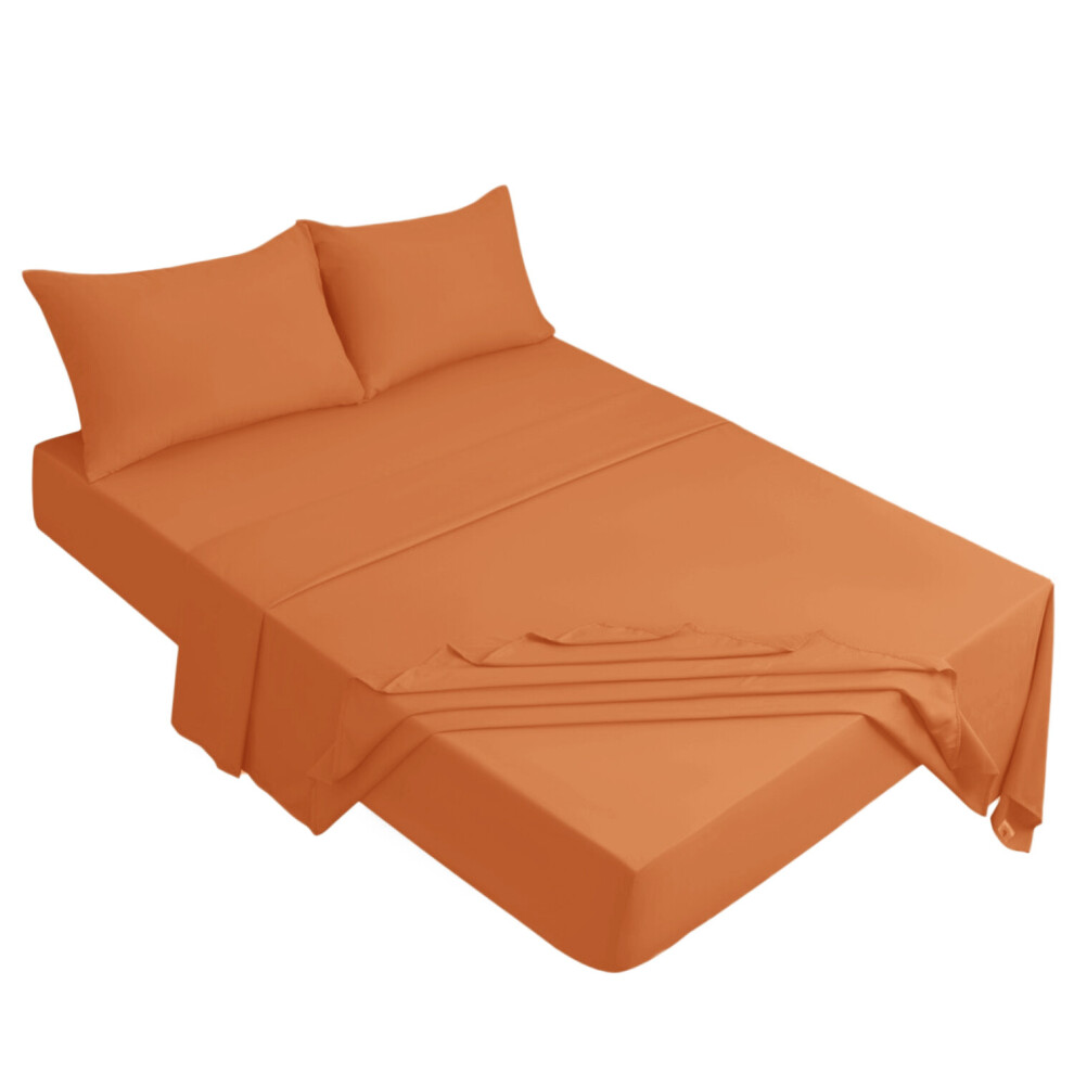 (Rust Orange, Single) 25cm Fitted Sheet Bed Sheet For Mattress All Size-image-OPC-PCC8HJM-NEW