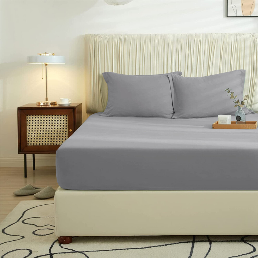 (Grey, Double (137 x 190 cm)) Extra Deep 25cm Fitted Sheet Bed Sheets Single Double King Super King Size