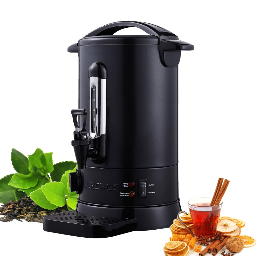 AREBOS Catering Urn | Mulled Wine Cooker 950 W | Hot Drink Dispenser 8.8 L with Drip Tray | Outlet Tap | Thermostat and Overheating Protection | Black