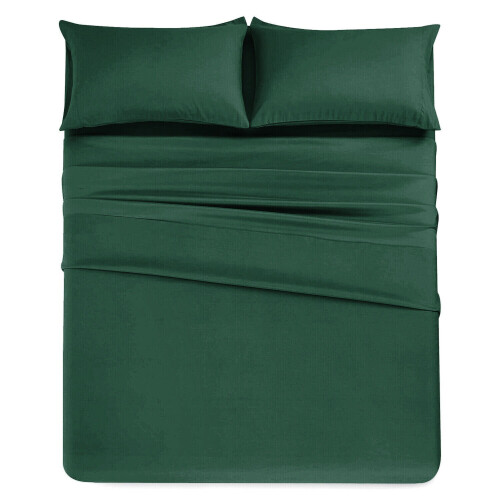 (Emerald Green, Double (137 x 190 cm)) Extra Deep 25cm Fitted Sheet Bed Sheets Single Double King Super King Size
