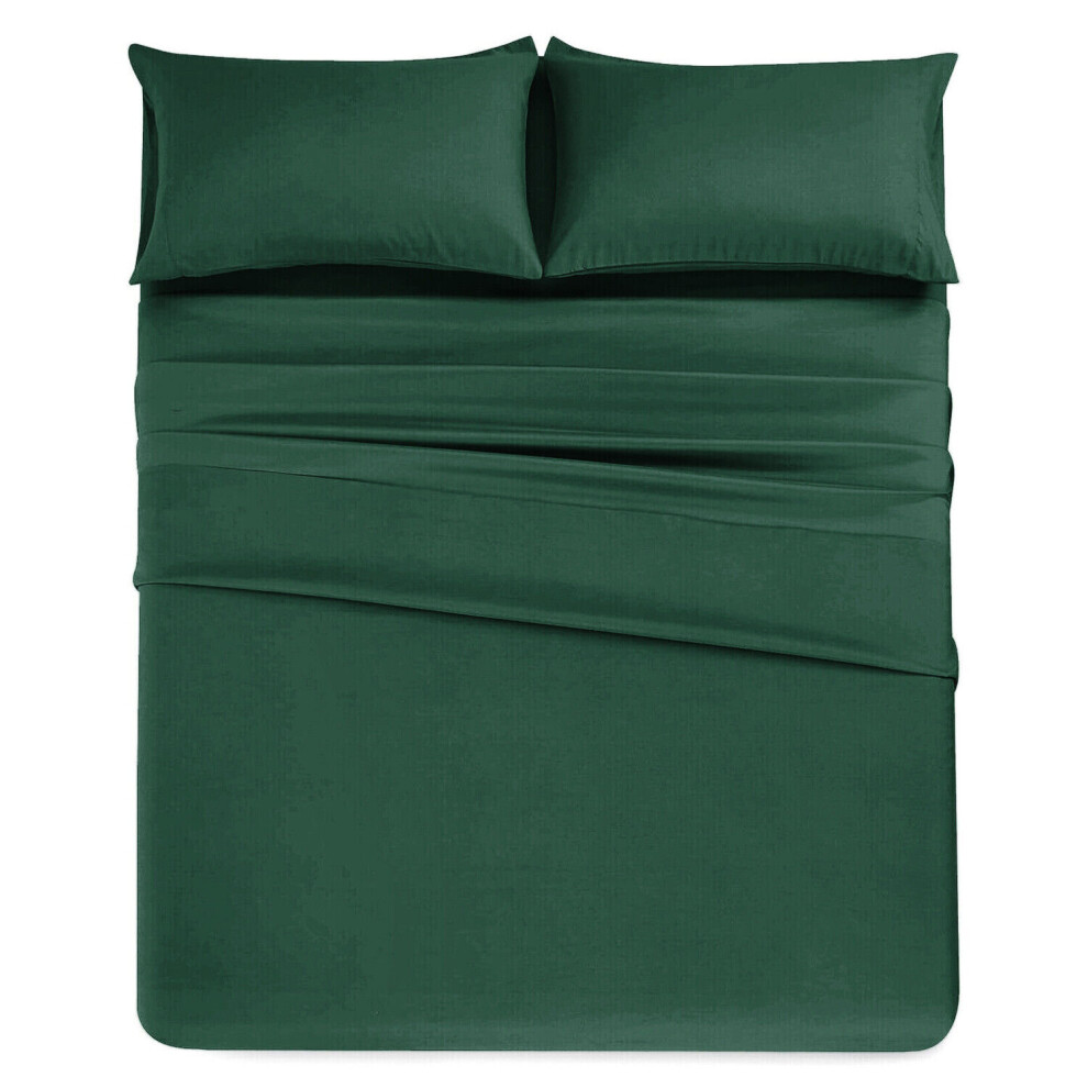 (Emerald Green, Double (137 x 190 cm)) Extra Deep 25cm Fitted Sheet Bed Sheets Single Double King Super King Size