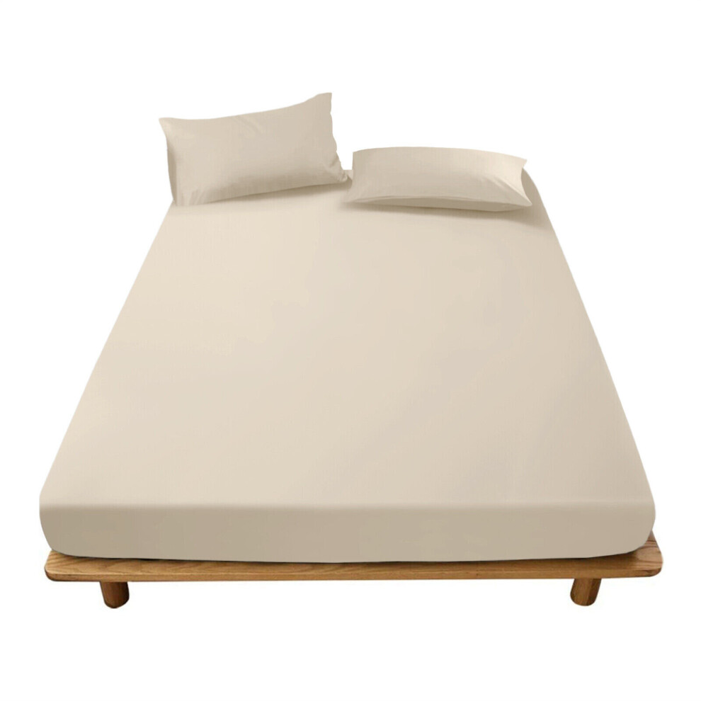 (Beige, Double (137 x 190 cm)) Extra Deep 25cm Fitted Sheet Bed Sheets Single Double King Super King Size