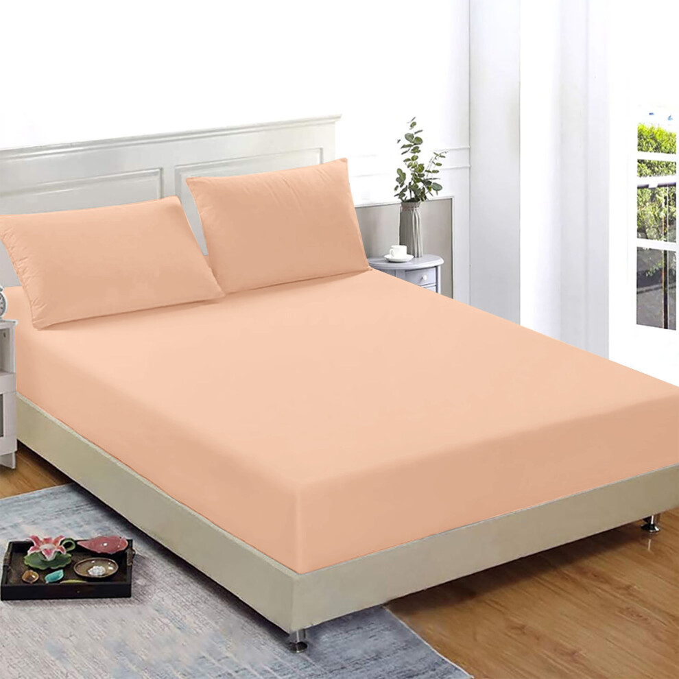 (Peach, Double (137 x 190 cm)) Extra Deep 25cm Fitted Sheet Bed Sheets Single Double King Super King Size