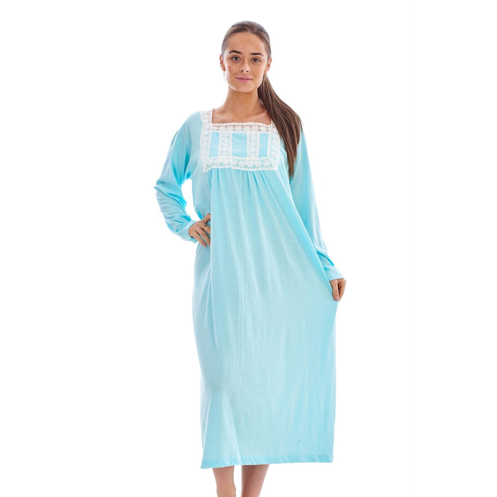 (Green, XXL) Malay Women Long Nightdress Plain 100% Cotton Long Sleeve Lace Nightgowns Sleepwear