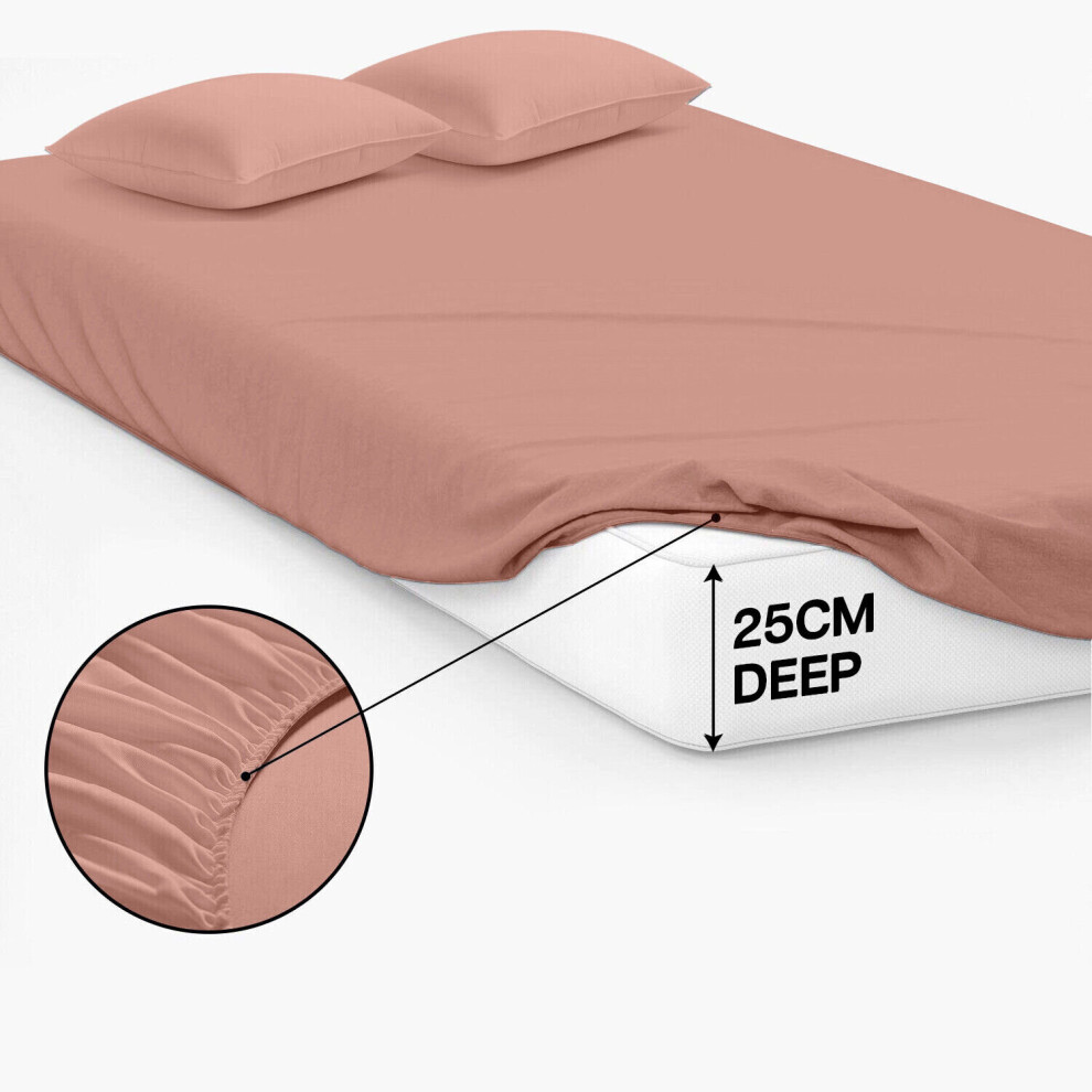 Yorkshire Bedding (, Super King (180 X 200 Cm)) Extra Deep 25Cm Fitted Sheet Bed Sheets Single Double King Super King Size Peach