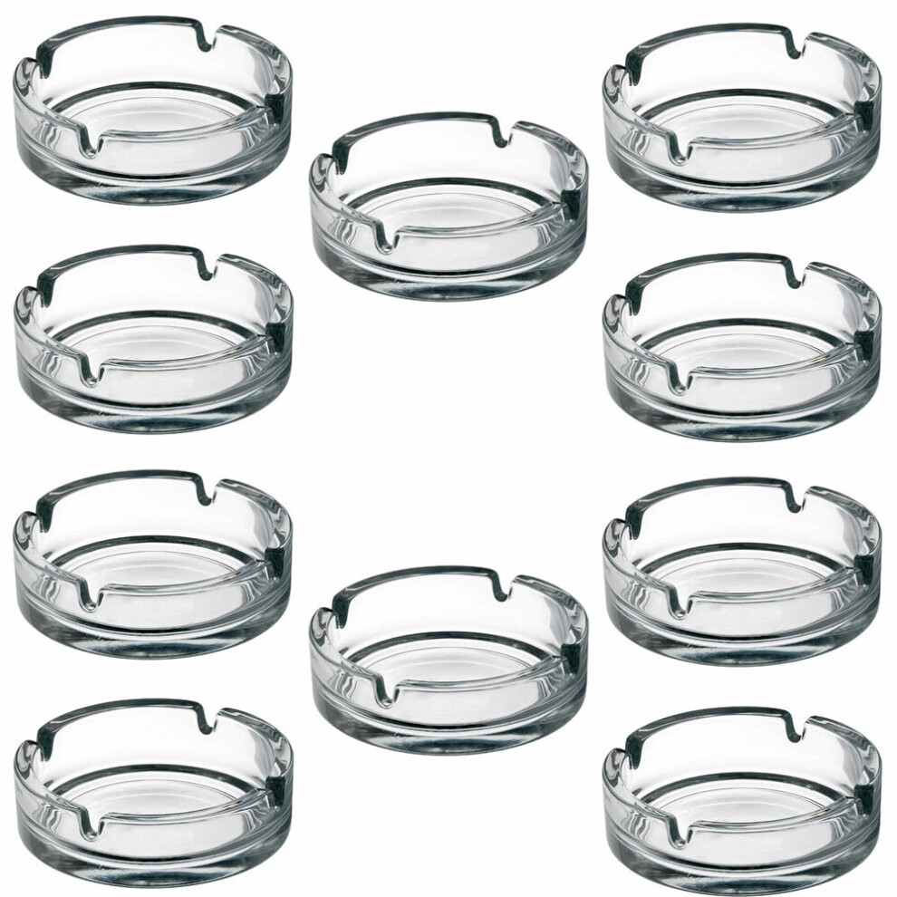 (10x) Clear Round Glass Ashtray Cigarette Smoking Ash Tray Stackable Home Pub Garden