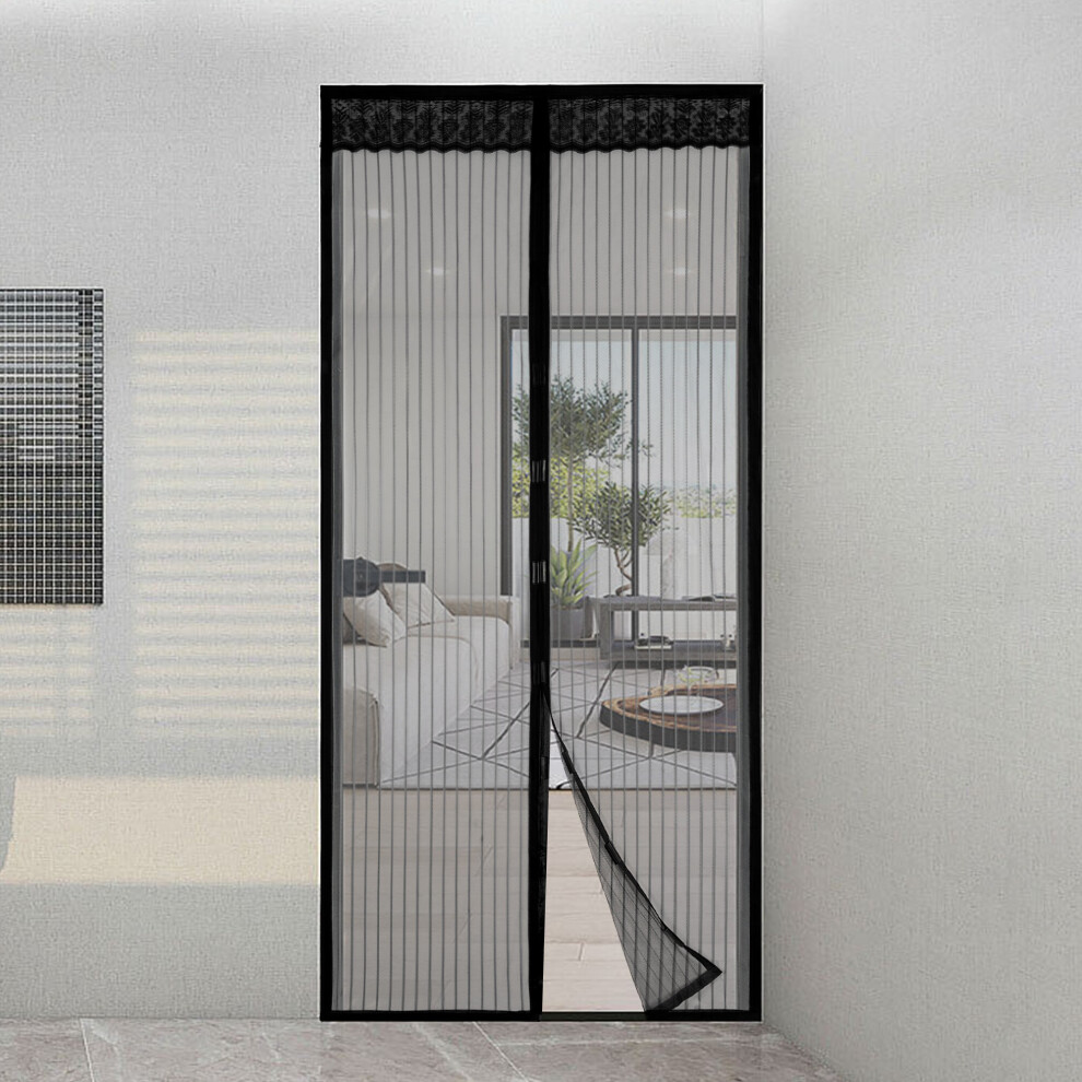 (Black) Magnetic Fly Screen Door Mesh Curtain Full Frame