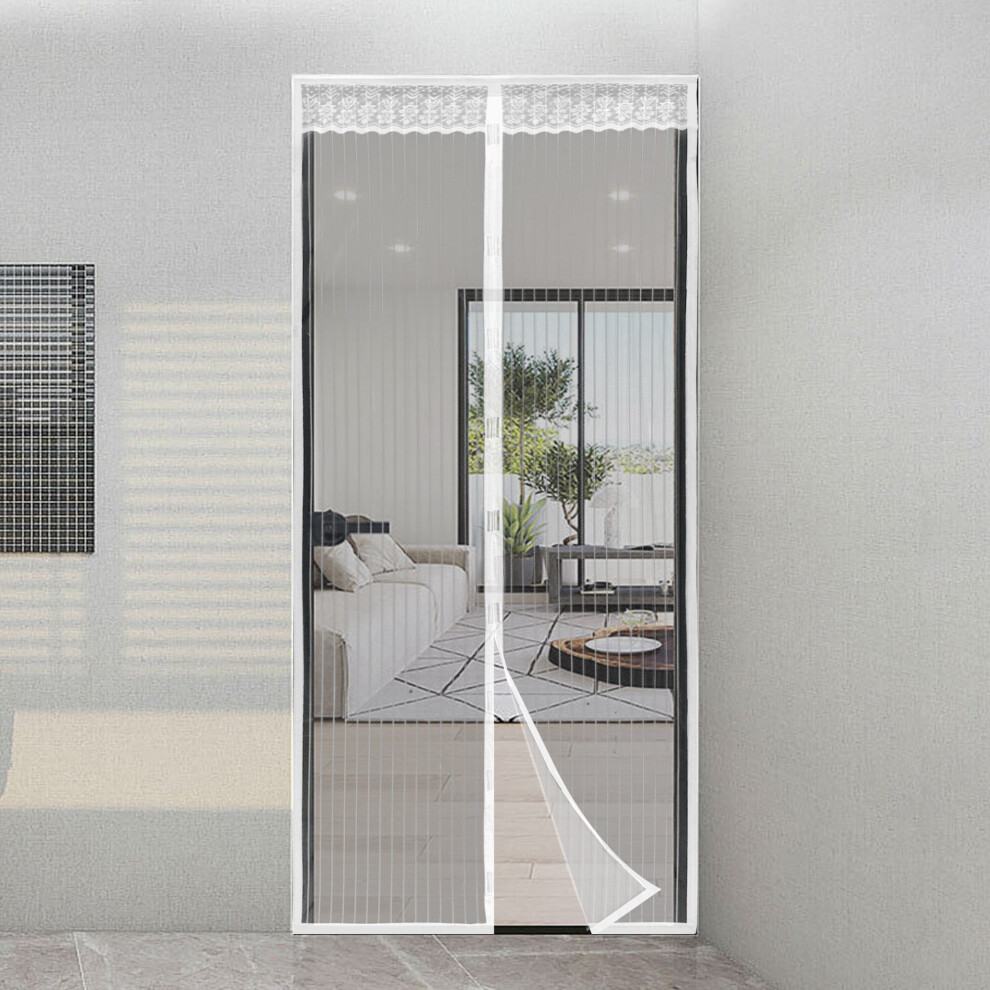 (White) Magnetic Fly Screen Door Mesh Curtain Full Frame