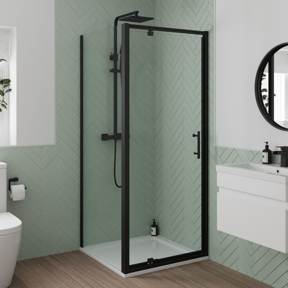 Luxura Pivot Shower Enclosure 800 X 800Mm- 6Mm Black 5056467299599