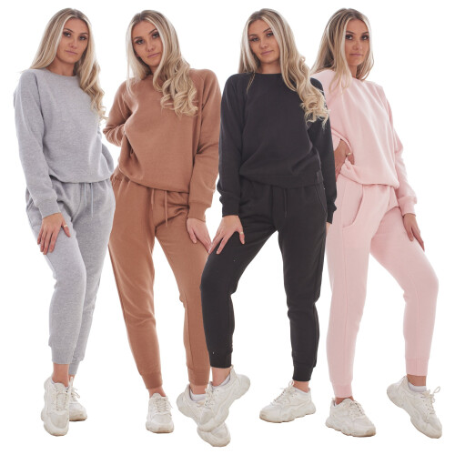 Malay Ladies Plain Tracksuit Solid Round Neck Sweatshirts Joggers Slim Fit Activewear