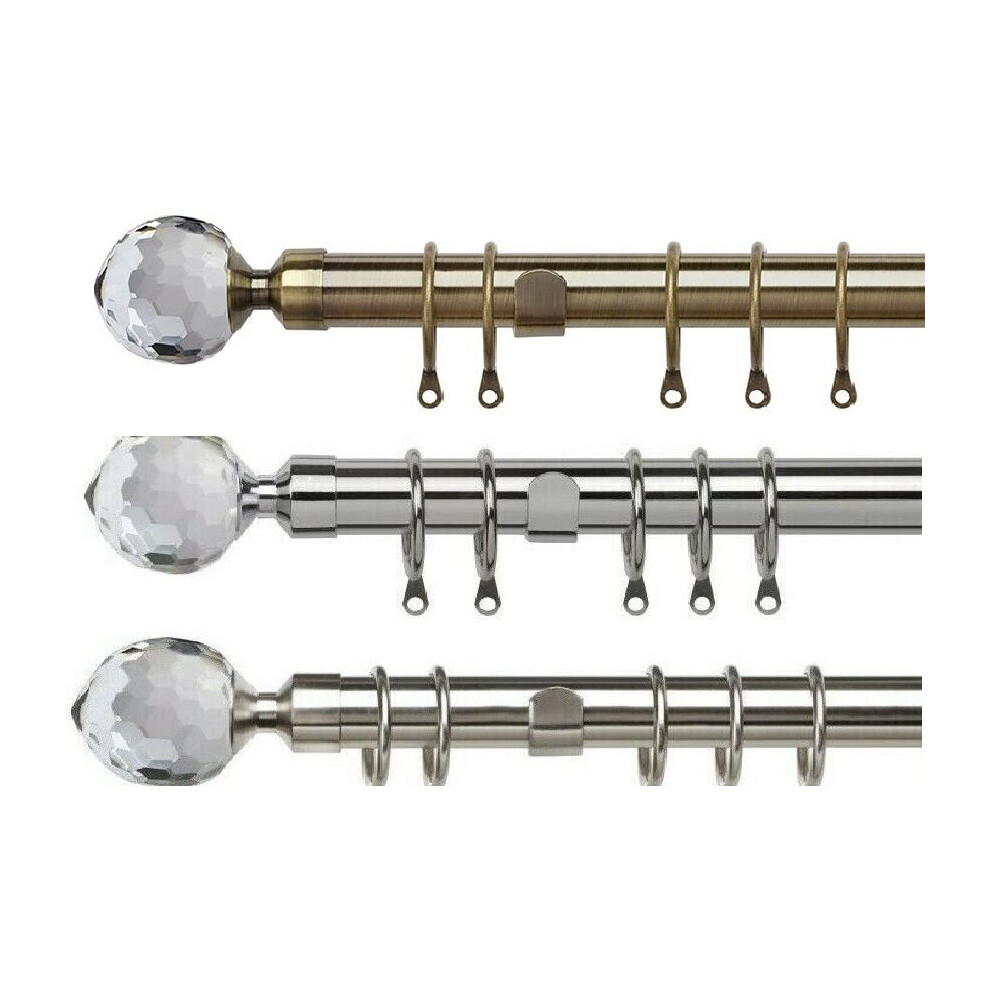 (Chrome, 170cm - 300cm) Crystall Ball 25-28mm Extendable Curtain Pole Set