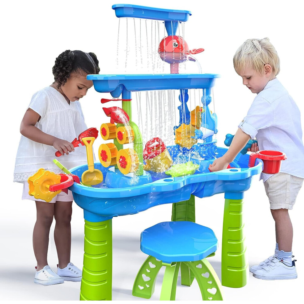 Temi Toddler Water Table | Kids Sand Water Table | 3-Tier Outdoor Water Play Table Toys For Toddlers Kids | Water Sensory Tables Summer Beach
