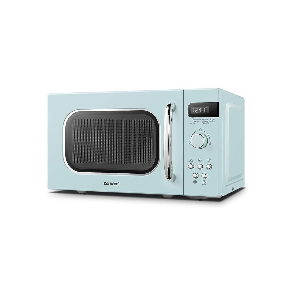 COMFEE' Retro Style 800w 20L Microwave Oven with 8 Auto Menus, 5 Cooking Power Levels, and Express Cook Button - Mint Green -CM-M202RAF(GN)