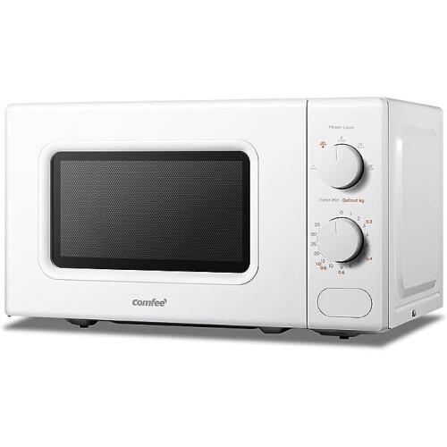 COMFEE' 700W 20L White Microwave Oven With 5 Cooking Power Levels, Quick Defrost Function, And Kitchen Manual Timer - Compact Design CM-M202CC(WH)