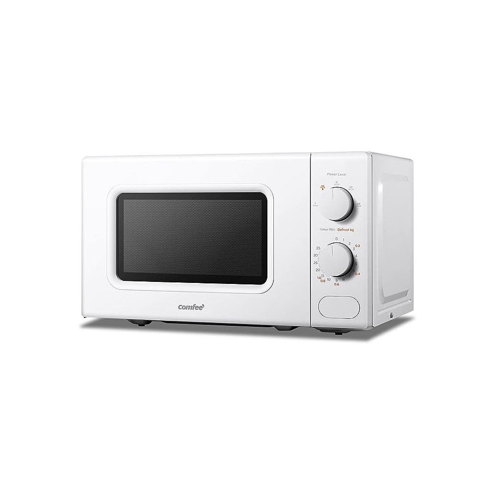 COMFEE' 700W 20L White Microwave Oven With 5 Cooking Power Levels, Quick Defrost Function, And Kitchen Manual Timer - Compact Design CM-M202CC(WH)