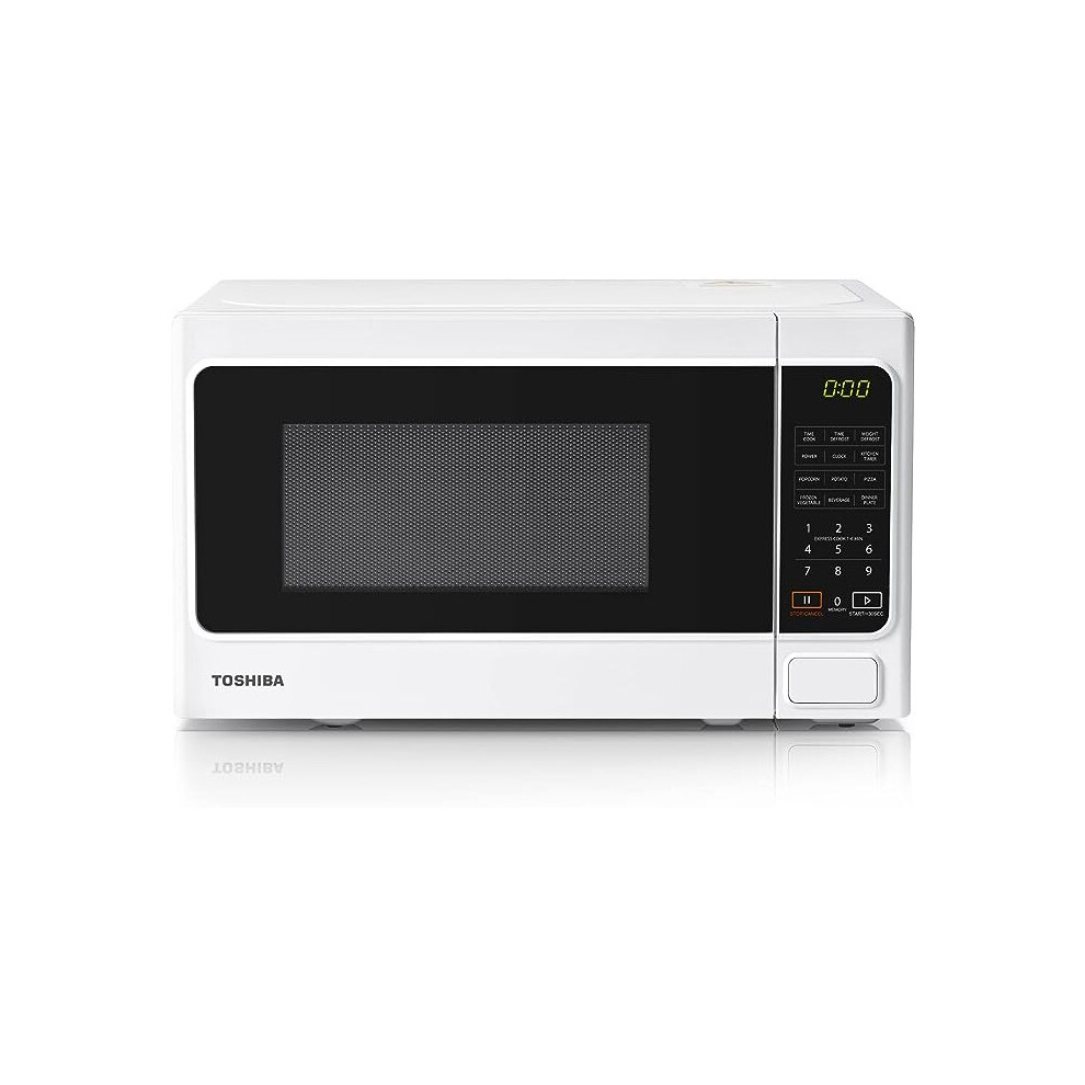 New Toshiba 800W 20L Microwave Oven With 6 Preset Recipes, 11 Power Levels, Procedural Memory, Auto Defrost, And Digital Display - Mm-Em20p(Wh) White