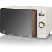 Swan 20L Nordic Digital LED Microwave, 6 Power Levels, Wood Effect Handle, Soft Touch Housing and Matte Finish, 800W, Cotton White, SM22036LWHTN