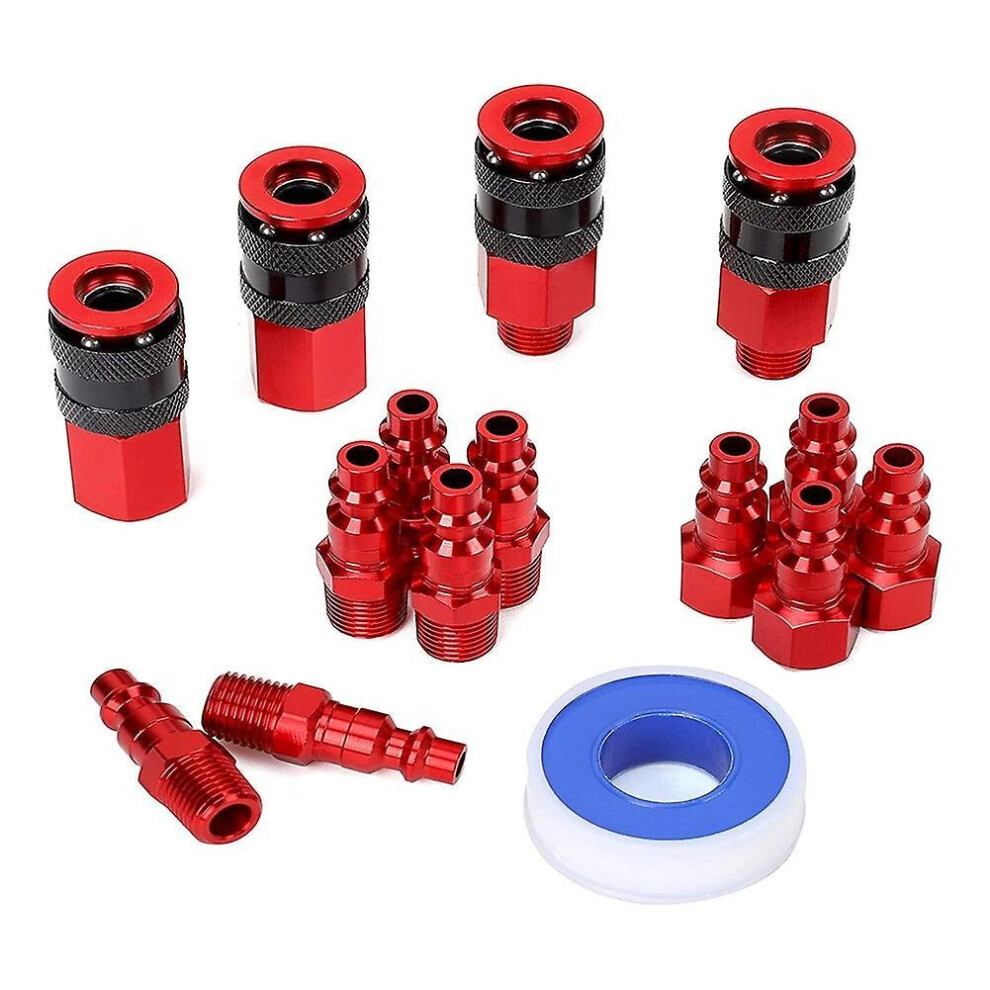 15Pc 1/4In Npt Air Coupler And Plug Kit, Quick Connect Air Fittings, Industrial Aluminum Quick Conn 4800084645380