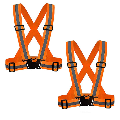 2pack High Visibility Safety Vests - Adjustable Bright High Visibility Reflective Belt Gears,orange