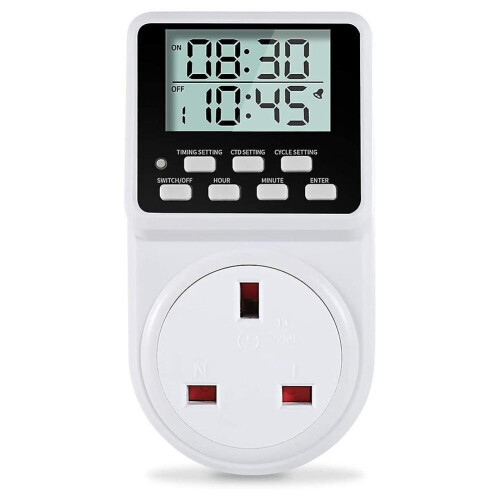 24 Hour Digital Electric Timer Plug Socket with Countdown and On-off Repeat Cycle Timer for Home Ap