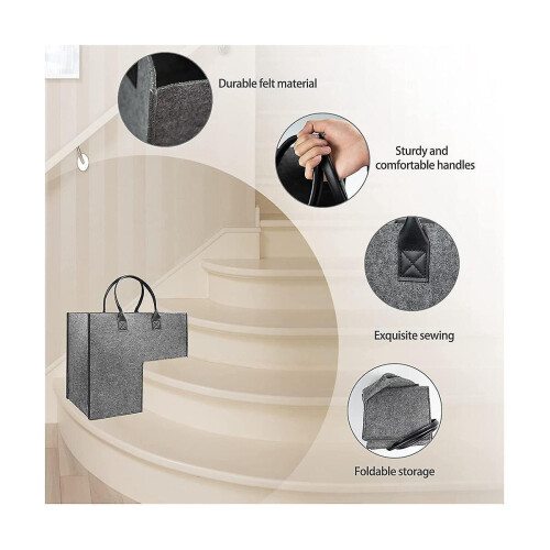 Stair Storage Organizer Basket with Handles Thick Premium Felt Staircase Laundry Baskets for