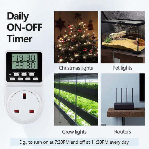 24 Hour Digital Electric Timer Plug Socket with Countdown and On-off Repeat Cycle Timer for Home Ap 2