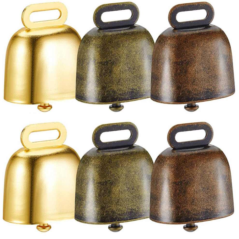 6 Pieces Cow Horse Sheep Grazing Small Brass Bells Cowbell Retro Bell for Grazing Copper(Green Bronze, Red Bronze, Gold)