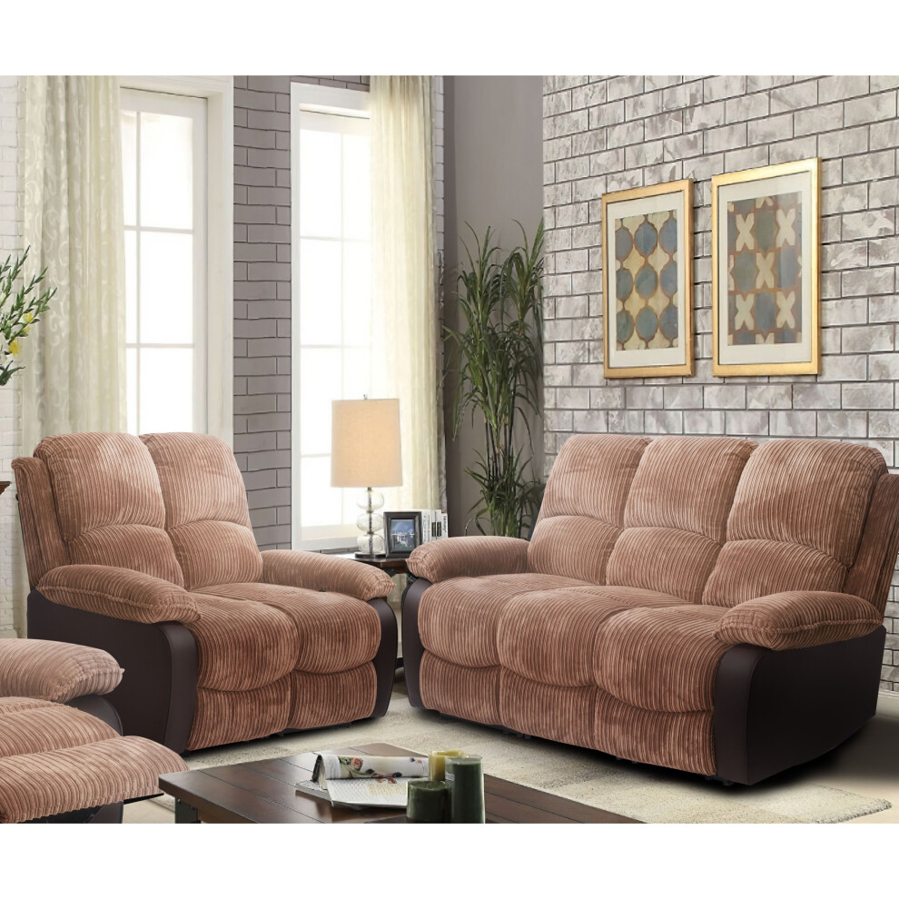 (Brown, 3 Seater + 2 Seater Sofa Set) Fabric Jumbo Cord Sofa 3 Seater 2 Seater Chair Recliners Grey or Brown