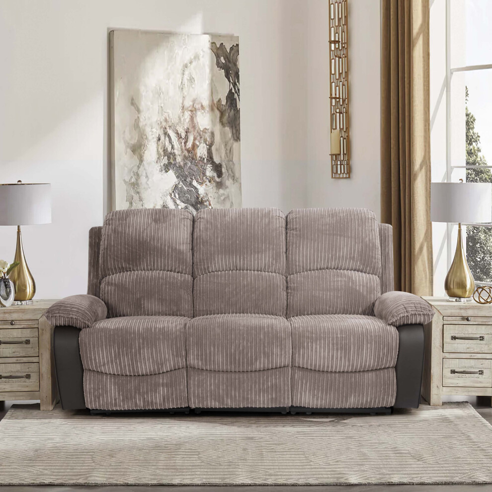 (Grey, 3 Seater Sofa Only) Fabric Jumbo Cord Sofa 3 Seater 2 Seater Chair Recliners Grey or Brown