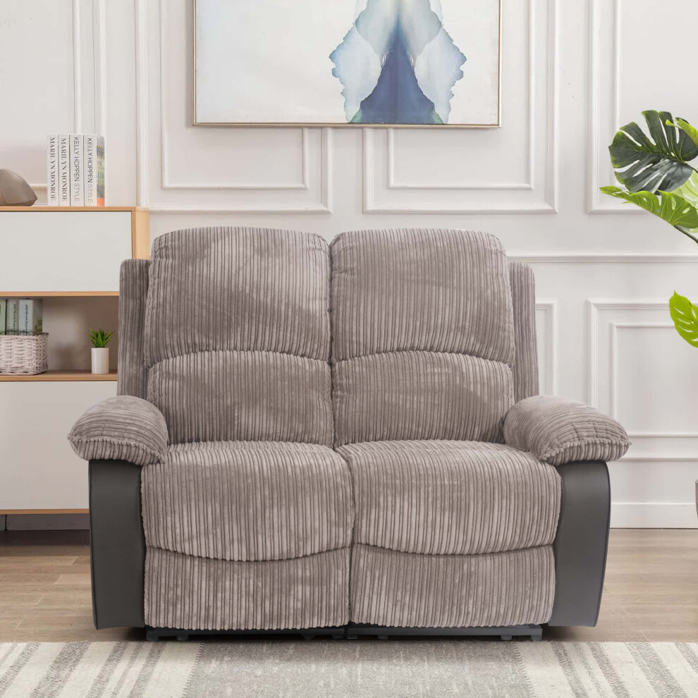 (Grey, 2 Seater Sofa Only) Fabric Jumbo Cord Sofa 3 Seater 2 Seater Chair Recliners Grey or Brown