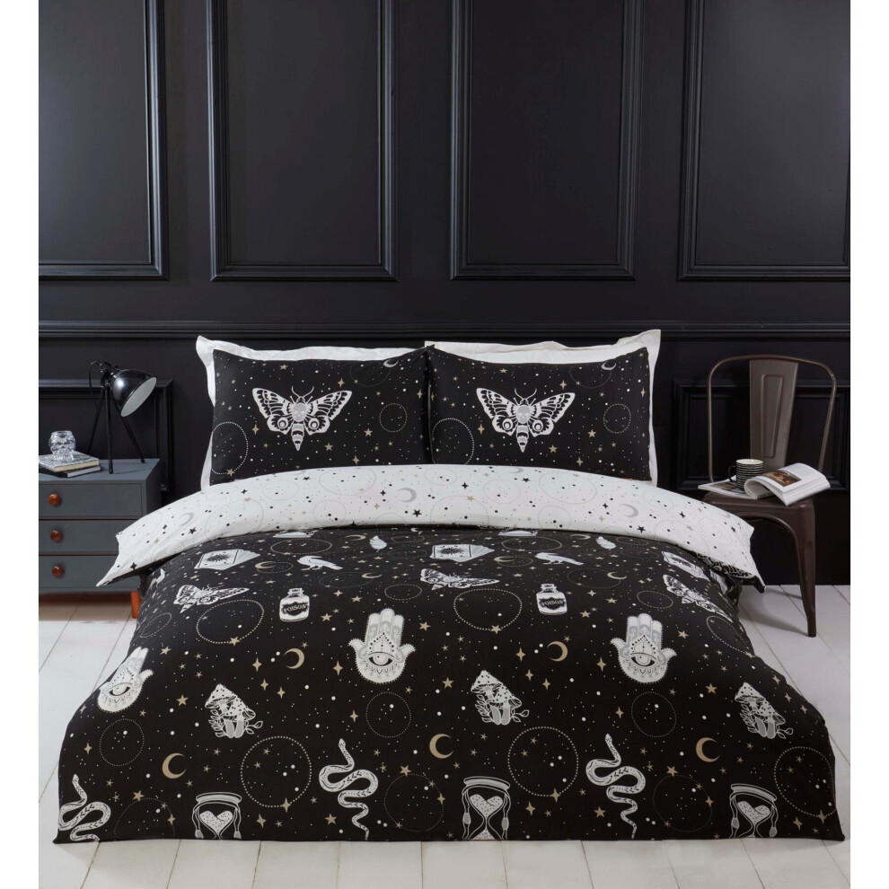 (Double, Multi) Gothic Magic Multi Reversible Duvet Cover Set Moon and Stars Halloween Bedding