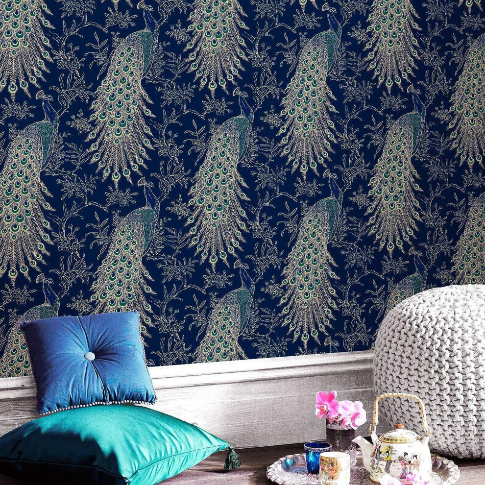 Rasch Wallpaper Peacock Navy 282992 Blue Wall Paper 282992 - Image 4