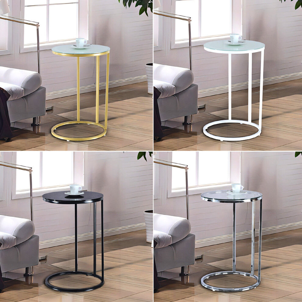 C Shape Bed Side Small Table Chrome Legs Glass Top