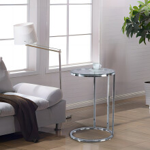 (Chrome Legs & Clear Glass Top) C-Shape Bed Side Small Table Chrome Legs Glass Top