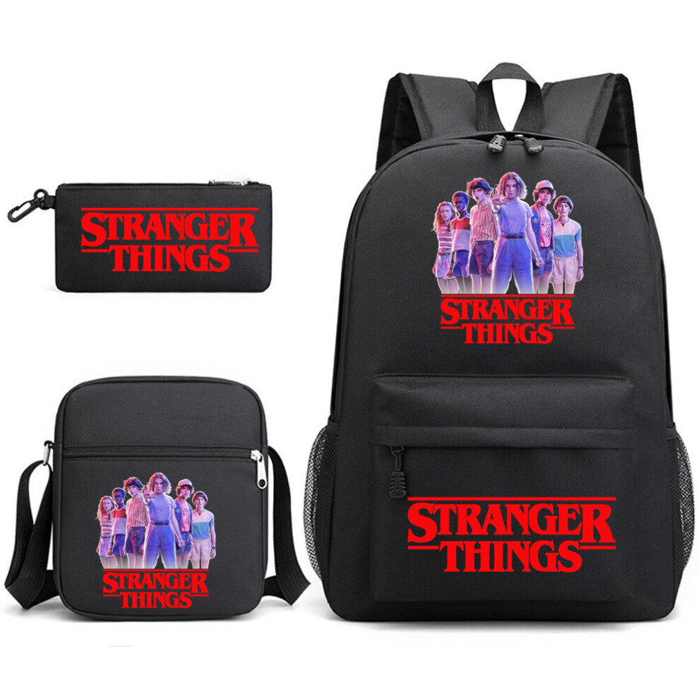 ( 3) Stranger Things Backpack 3Pcs Student School Bag Black