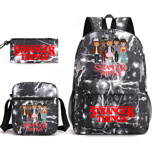 (Lightning Black 5) Stranger Things Backpack 3Pcs Student School Bag