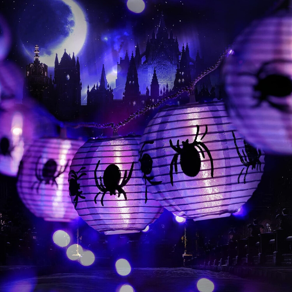 Philzops Halloween Lights Indoor, 2M 10 Led Spider Lantern Lights Battery Operated Fairy String Outdoor Lanterns Decorations Purple/Light