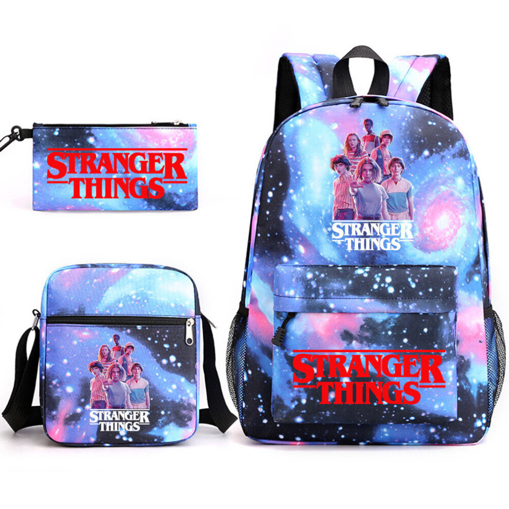 (Star 4) Stranger Things Backpack 3Pcs Student School Bag Blue
