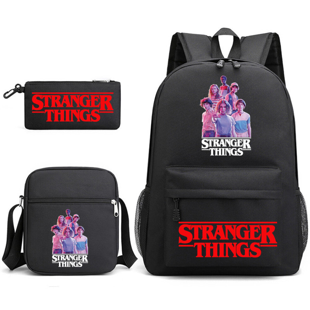 ( 4) Stranger Things Backpack 3Pcs Student School Bag Black