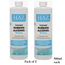 2 X HAZ Isopropyl Rubbing Alcohol 99.9% Antiseptic & Cleaner 500ml