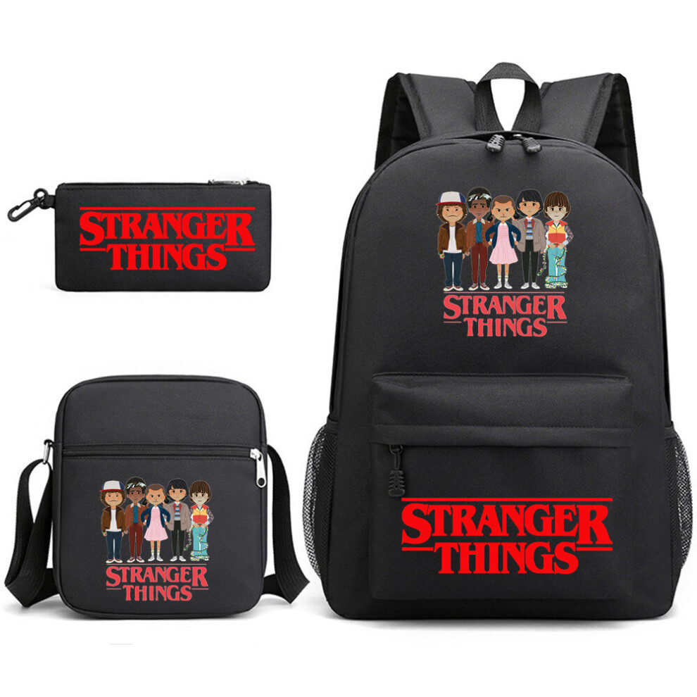 ( 5) Stranger Things Backpack 3Pcs Student School Bag Black