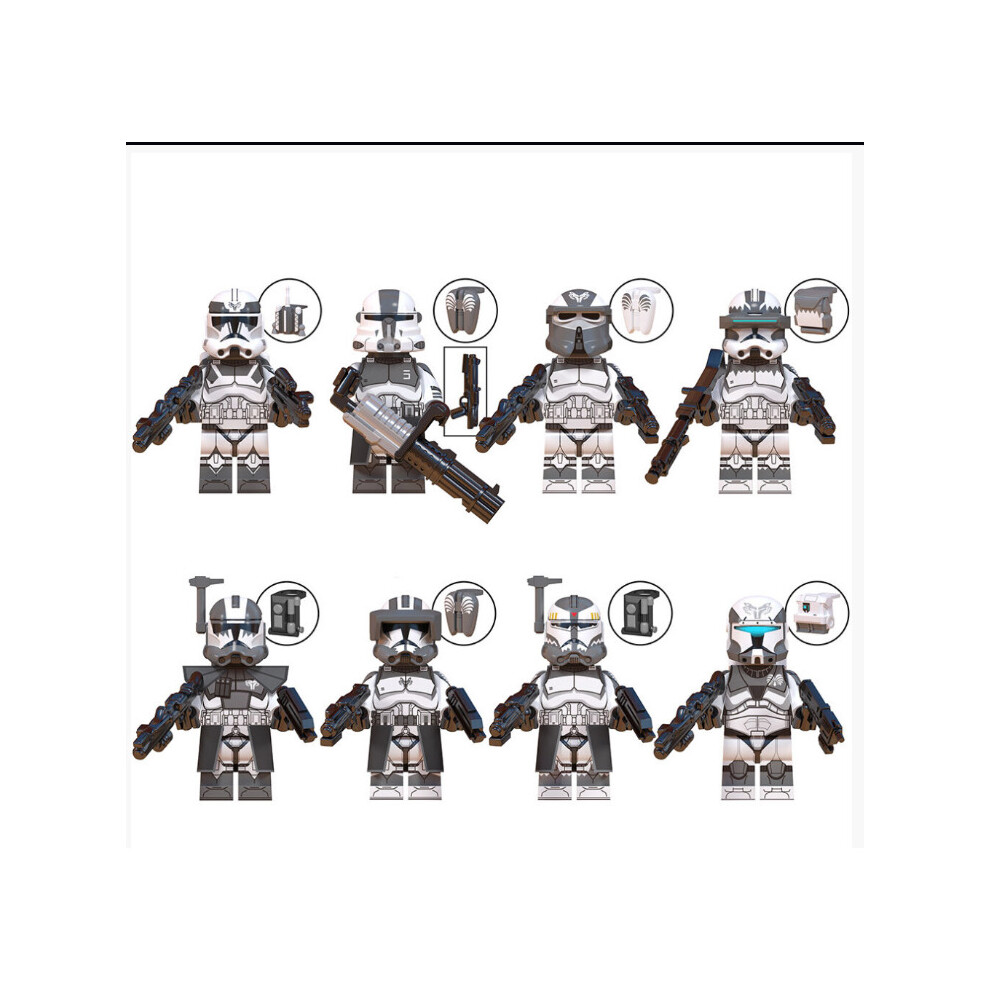 New 8Pcs Star Wars Clone Trooper Cody Rex Commander Fit Lego Minifigures