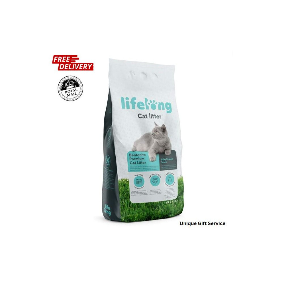 10L Lifelong Bentonite Premium Cat Litter Baby Powder Scent, Pack of 1