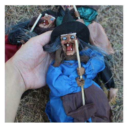 Halloween Hanging Animated Talking Witch Props Flying Witch on Broom 1