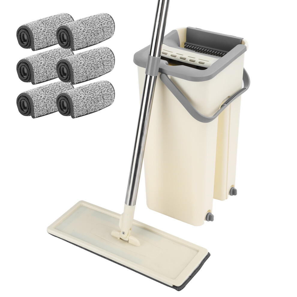 Flat Squeeze Microfiber Mop Bucket Set Home Tiles Cleaning Floor