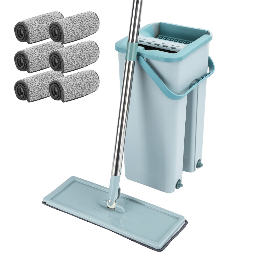 Flat Squeeze Microfiber Mop Bucket Set Home Tiles Cleaning Floor