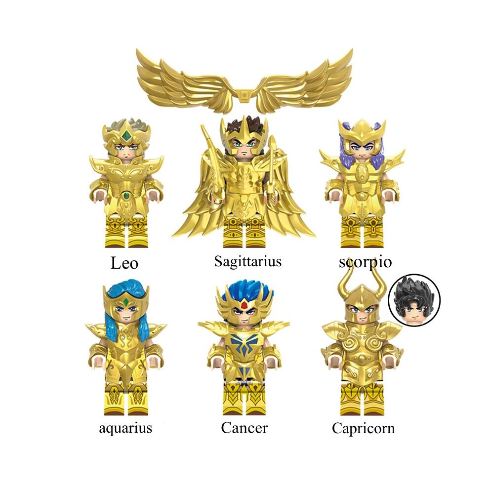 6PCS Saint Seiya Minifigures Leo Sagittarius scorpio aquarius Cancer Capricorn Building Blocks Toy Action Figure Model Blocks Fit Lego